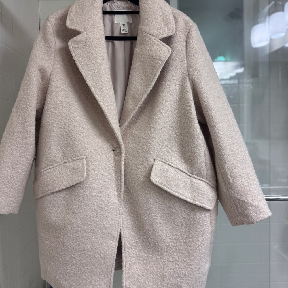 H&M Twill Coat Light Beige Cream Button Closure Oversized Size XXL 2XL - Picture 4 of 7